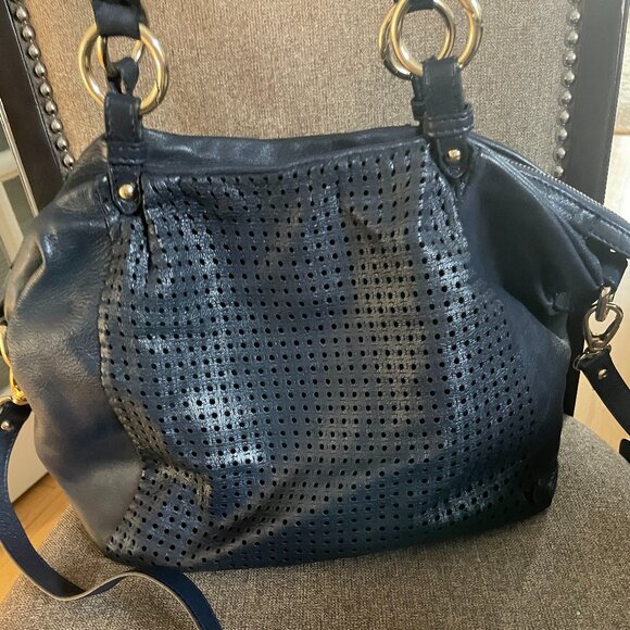 Baldinini perforated large navy leather bag - Picture 1 of 12